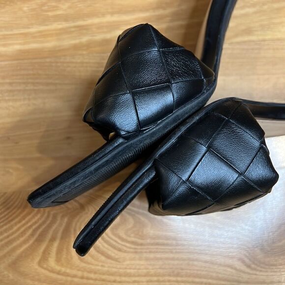 Anne Michelle Black Leather Weave Heels Womens 10 - Picture 2 of 7